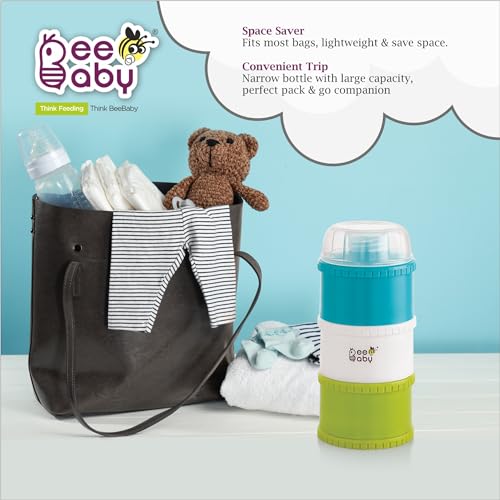 Image of BeeBaby Store and Feed Stackable Milk Powder Container. 3 Layer Multi-Storage, Multi-Functional Food and Milk Dispenser. 100% Bpa Free, Travel Friendly. 0 Months+ (Blue)