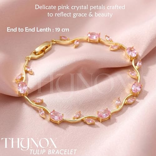 Image of THYNOX Tulip Bracelet for Women Stylish | Gold Plated Crystal Floral Jewellery | Adjustable Chain Wrist for Women & Girls Stylish | Elegant Tulip Bracelet for Women, Party & Daily Wear Accessory