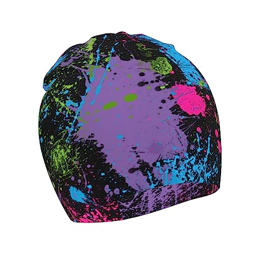Glow in Dark Splatter Neon Kids Beanie Hats Warm Knit Beanie Cap Skull Caps Gifts Decor for Boys Girls