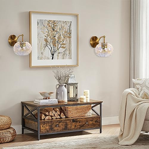 Image of Gold Wall Sconce Light Colorful Hammered Glass Vanity Lighting Brushed Brass Wall Lamp for Bathroom Over Mirror