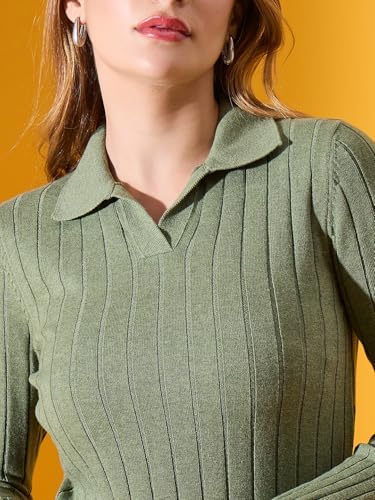 Image of 98 Degree North Women Ribbed Collar Neck Pullover-G1154-BROWN