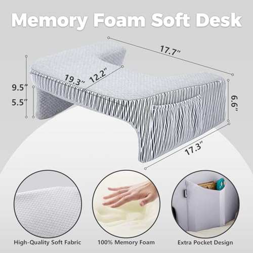 Image of cooloo8 Reading Pillow for Bed, Petite Adults, Teens Arm Rest Pillow, Reading Lap Pillow, Memory Foam Lap Desk Pillow for Reading, Working, Playing, Crocheting in Bed Couch(Ash Grey)
