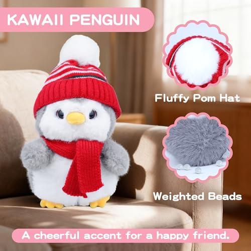 Image of Penguin Stuffed Animal, Penguin Plush with Red Knit Hat Scarf for Girls Lovers Kids Boys Adults, Soft Cute Stable Weighted Plush Toy Gifts for Christmas Winter Decor Birthday Valentine Holiday 10 Inch