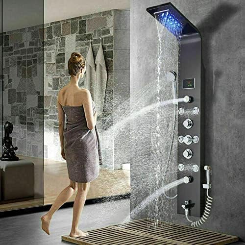 Columna de ducha de acero inoxidable con sistema de masaje LED y lluvia, modelo 8006L, color negro miniatura 1