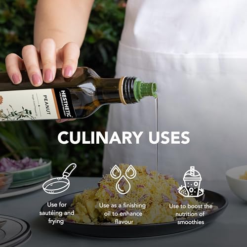 Image of HESTHETIC Premium Edible Cold Pressed Peanut Oil, 750ML, 100% Pure and Natural Food Grade Groundnut Virgin Oil, Rich in Healthy Fats, Ideal for Cooking, Frying, and Salad Dressings, Glass Bottle