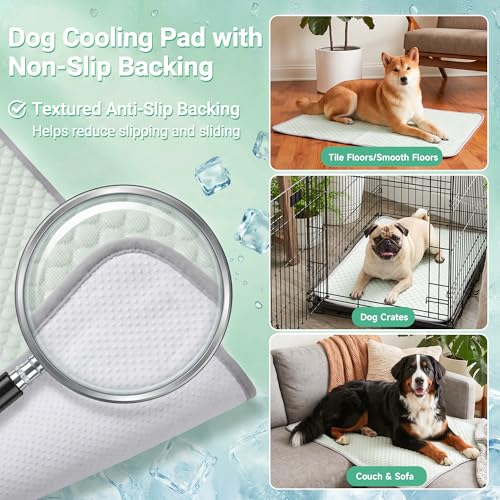 Image of PatiencET Extra Large Dog Cooling Mat, 40 x 50 in XL No-Gel Cooling Pad for Large Dogs, Cool Touch Pet Mat with Ice-Dot Texture, Washable Summer Dog Mat for Bed, Floor, Crate, Sofa, Car, Light Green