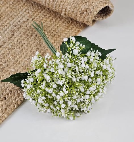 Image of SATYAM KRAFT Pcs Bunch Artificial Dahlia Flowers - 7-Stem Faux Floral Bouquet for Home & Office Decor, Wedding, Party Decoration,Realistic Fabric Flower Arrangement (1, White)