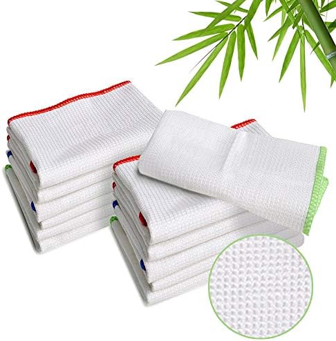 Luckiss Bamboo Dish Cloths Cleaning Cloth and Dishcloths Sets Super Absorbent Towels Soft Durable and Eco-Friendly Cleaning Rags 12 x 12 inch 12 Pack, White/Waffle