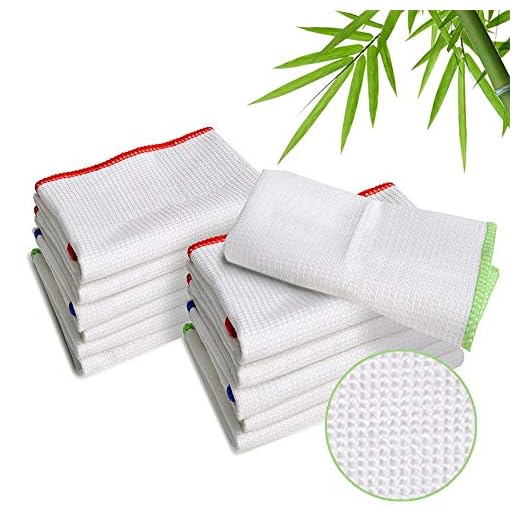 Luckiss 100% Bamboo Dish Cloths Cleaning Cloth and Dishcloths Sets Super Absorbent Towels Soft Durable and Eco-Friendly Cleaning Rags 12 x 12 inch 12 Pack