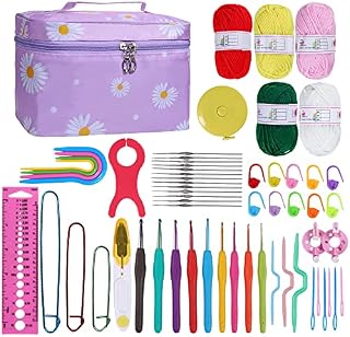 HCSSZ Crochet Kits for Beginners Adults Kids,59pcs with 0.6mm-6mm Ergonomic Metal Crochet Hooks,Wool Yarn Needles Knitting Accessories and Storage Bag,Crochet Starter Set (Purple)