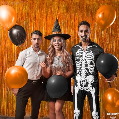 Image of KatchOn, Orange Fringe Backdrop - Pack of 2, Orange Foil Fringe Curtain for Basketball Party Decorations | Orange Birthday Decorations, Summerween Party Decorations, Sunset Party Decor Halloween