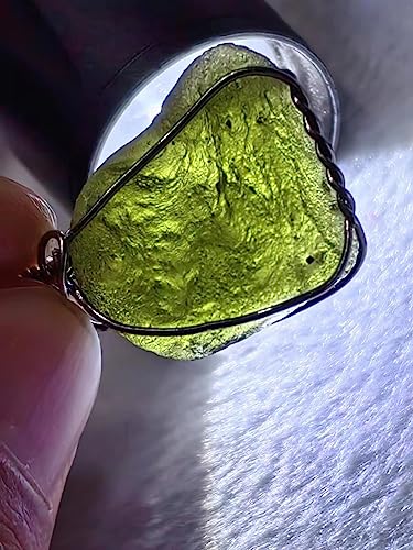 Moldavite Crystal Necklace,Raw Czech Meteorite Stone Birthstone Pendant,Green,Irregualr Shape,Wire Wrap2
