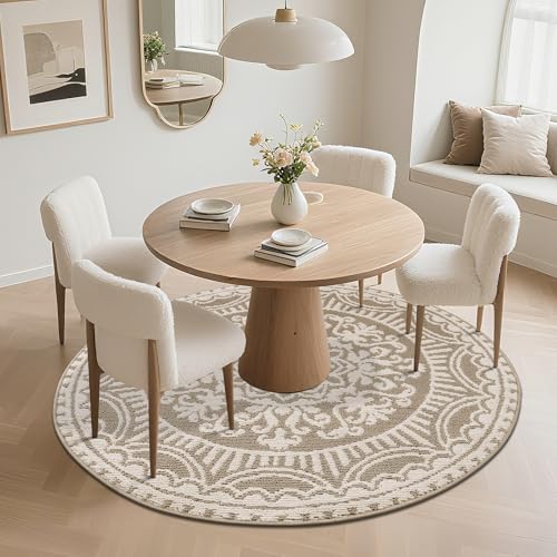 U'Artlines 4ft Round Area Rug Non Slip Low Pile Circle Floor Mat Beige — view 6