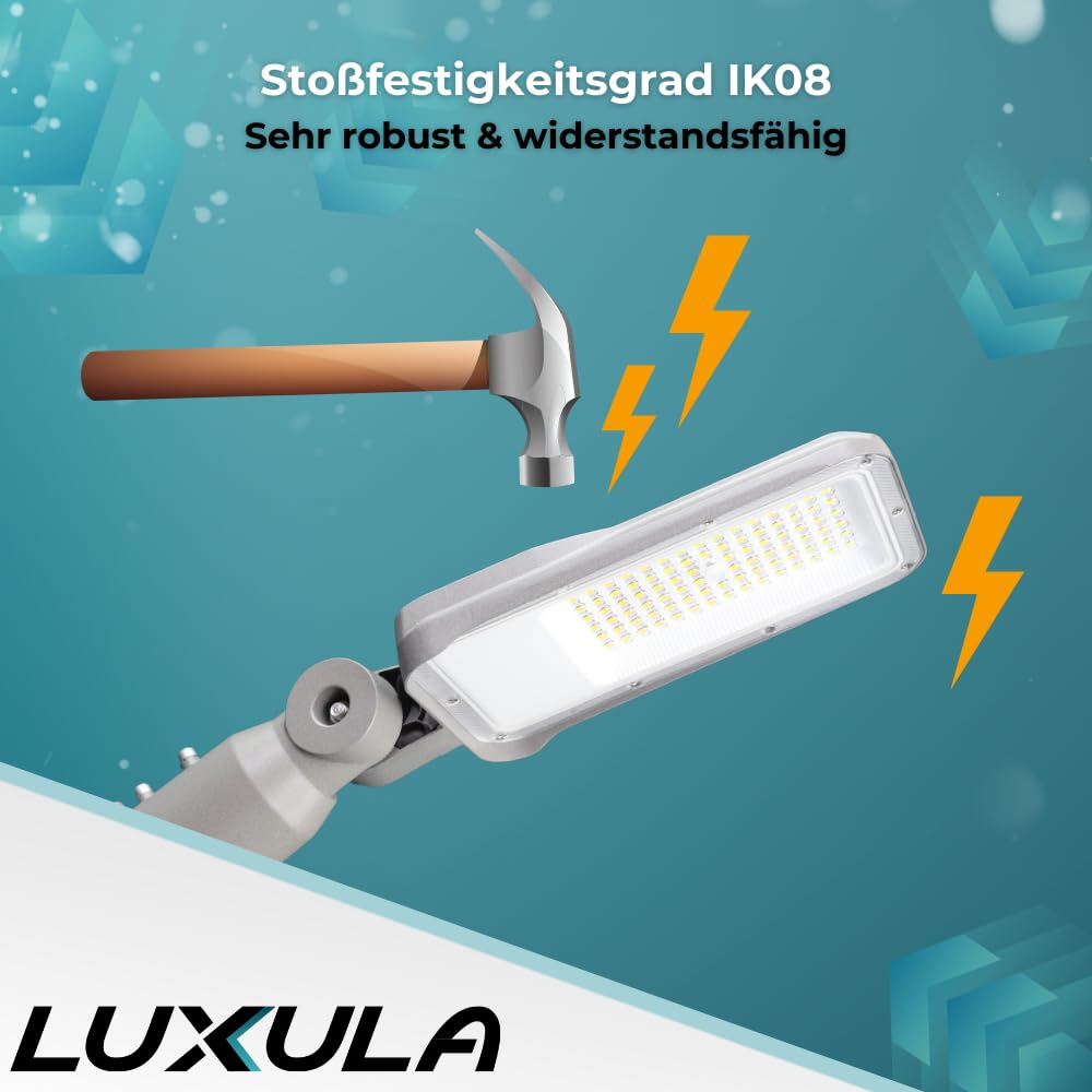 LUXULA LED Straßenlaterne 100W 2 Stück, 12000 Lumen, 4000K neutralweiß, IP65 Außenleuchte, Mast- & Wandmontage Ø48–60mm, LED Straßenbeleuchtung außen für Wege, Parkplätze, Außenbereich
