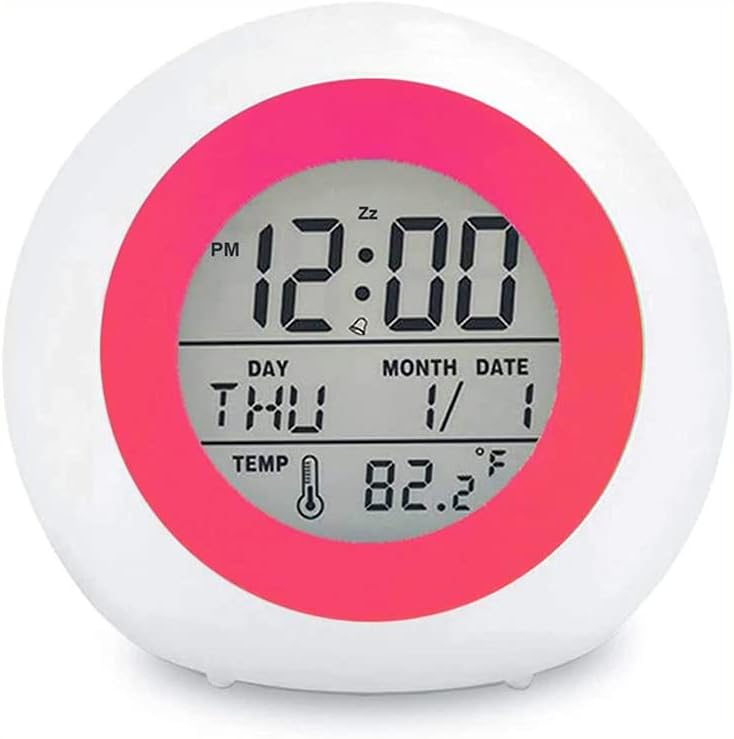 Kids Digital Alarm Clock 7 Color Night Light Snooze Temperature Detect Children Sleep Bedside Cute Wake up Timer(Blue)