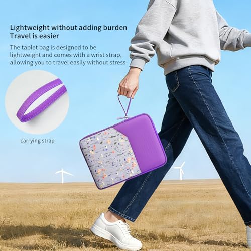 Image of MOCA Universal 7-8 Inch Tablet Sleeve Case, Polyester Protective Cover with Zipper and Wrist Strap, Compatible with Kindle, iPad mini, Samsung, Lenovo Tablets (Wildflower Meadow, 7-8 inch)