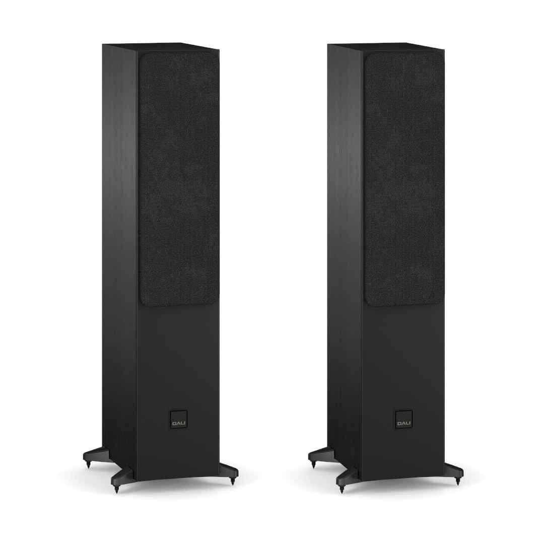 DALI SONIK Lot de 5 haut-parleurs Hi-Fi passifs fins au sol – Double woofers à cône de clarté de 13,3 cm, tweeter à dôme souple de 2,8 cm, système magnétique SMC, frêne noir (paire)