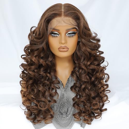 Felek Ombre Brown Wig Long Synthetic Loose Wave Lace Front