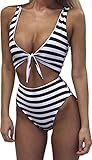 Inorin Women’s Sexy High Waist Black Stripe Printed One Piece Swimsuits Beach Wear