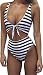 Inorin Women’s Sexy High Waist Black Stripe Printed One Piece Swimsuits Beach Wear