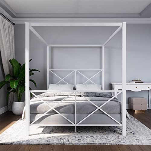 DHP Rosedale Metal Canopy Bed Frame with Four Poster Design and