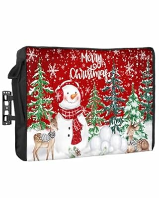 DecorLovee Outdoor TV Cover 80 to 85 Inches Weatherproof & Waterproof, Red Christmas Outdoor TV Enclosure with Remote Control Pocket, Snowman Snowflake Xmas Tree Elk TV Screen Protectors