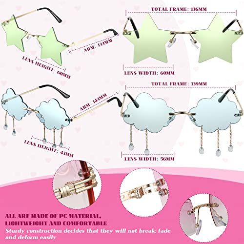 8 Pcs Irregular Sunglasses Set Heart Sunglasses Flame Cloud Butterfly Star Rimless Glasses Favors (Vibrant Style)4