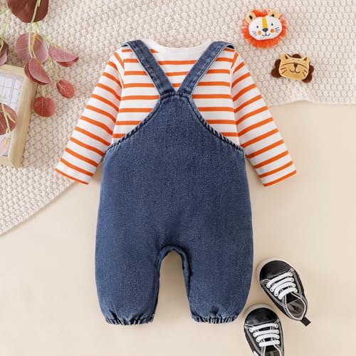 Image of Baby Boy Clothes Newborn Long Sleeve Romper Cartoon Animal Jeans Suspender Overalls Jumpsuit Fall Outfits 0-18 Months