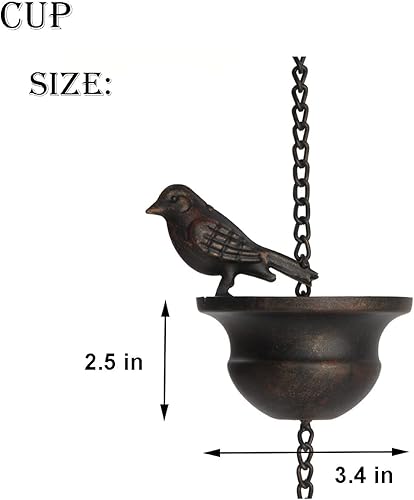 Miniatura 6 de Jemeni Cadena móvil de lluvia para pájaros de 8.5 pies para canaletas con colgador adjunto, bronce oscuro