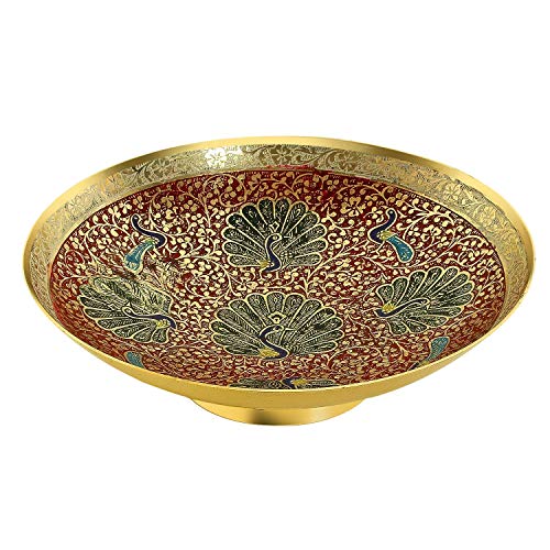 SkyWalker Metal Brass Hand Crafted Floral Fruit Bowl with Decorat...
