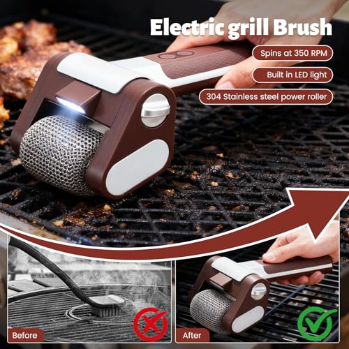 Elektrischer Grillreiniger Borstenfrei,Mit Led,304 Edelstahl Barbecue Reiniger,Kabellos Wiederaufladbar,BBQ Powerbürste Zur Grillreinigung Für Alle Grills Geeignet