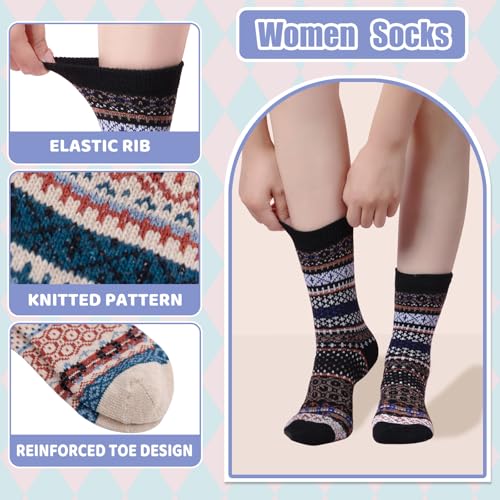 Image of ICEIVY Socks Women, Soft Knit Wool Winter Thick Warm Cabin Fuzzy Crew Women Socks 5 Pack