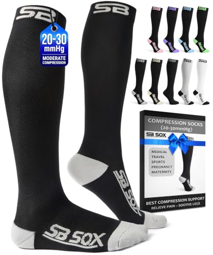 SB SOX Compression Socks for Men & Women, 20-30mmHg (Black/Gray, Large)