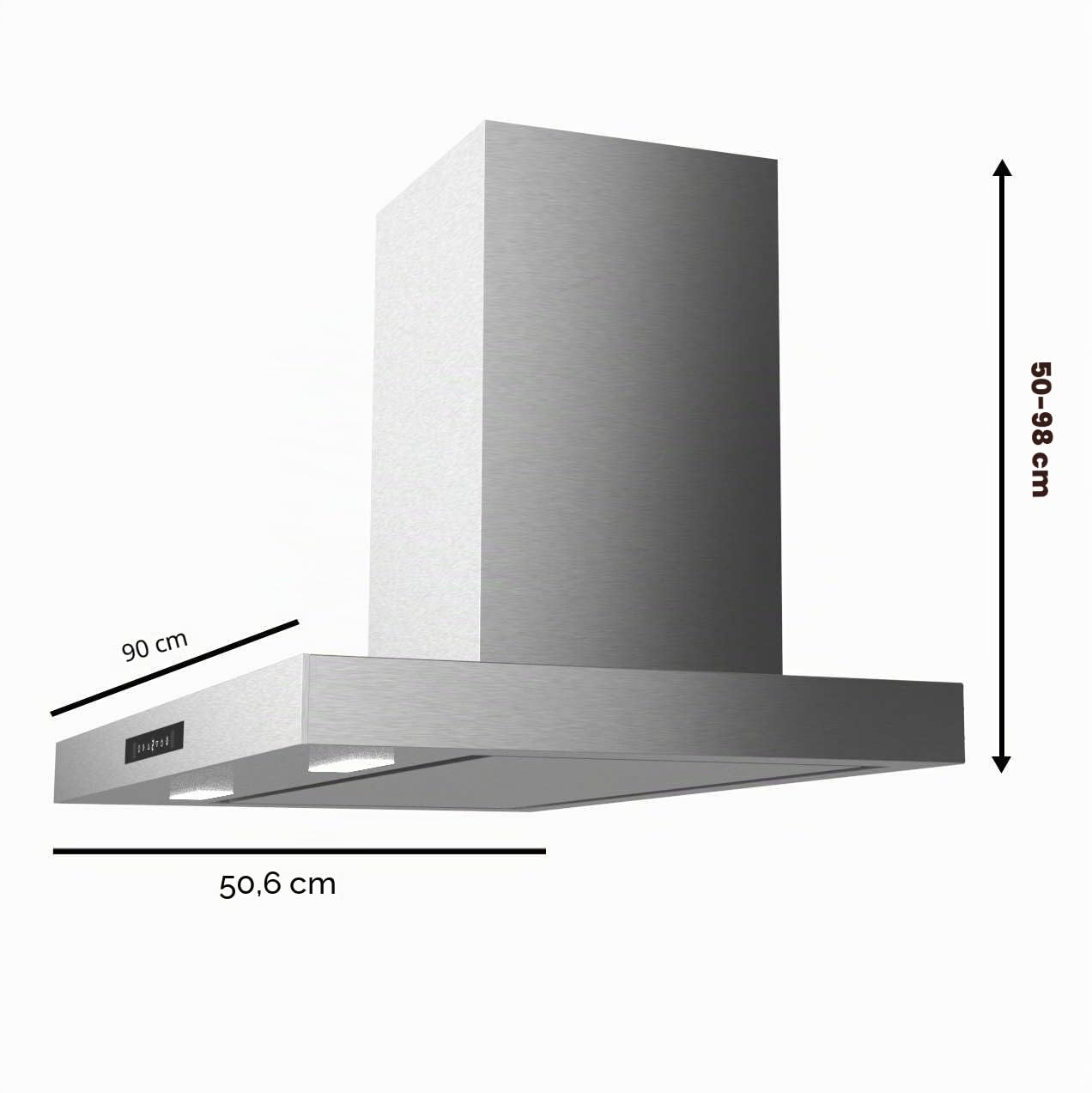Cecotec Campana Extractora 90 cm Flux TT 908000 Glass Black A++, Clase A, 210W, Fuerza de succión de 800 m³/h, Acabado inoxidable, Control táctil, Hand Movement Control, Delay Funtion, Iluminación LED