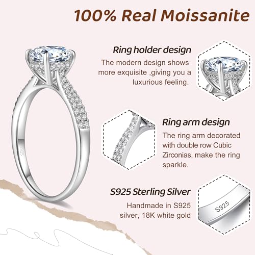 Moissanite Engagement Rings for Women,Promise Rings 925 Sterling Silver with 18K Yellow/White Gold Plated,D Color VVS1 Wedding Band Moissanite Ring 0.5/1/1.5/2/3/4CT3
