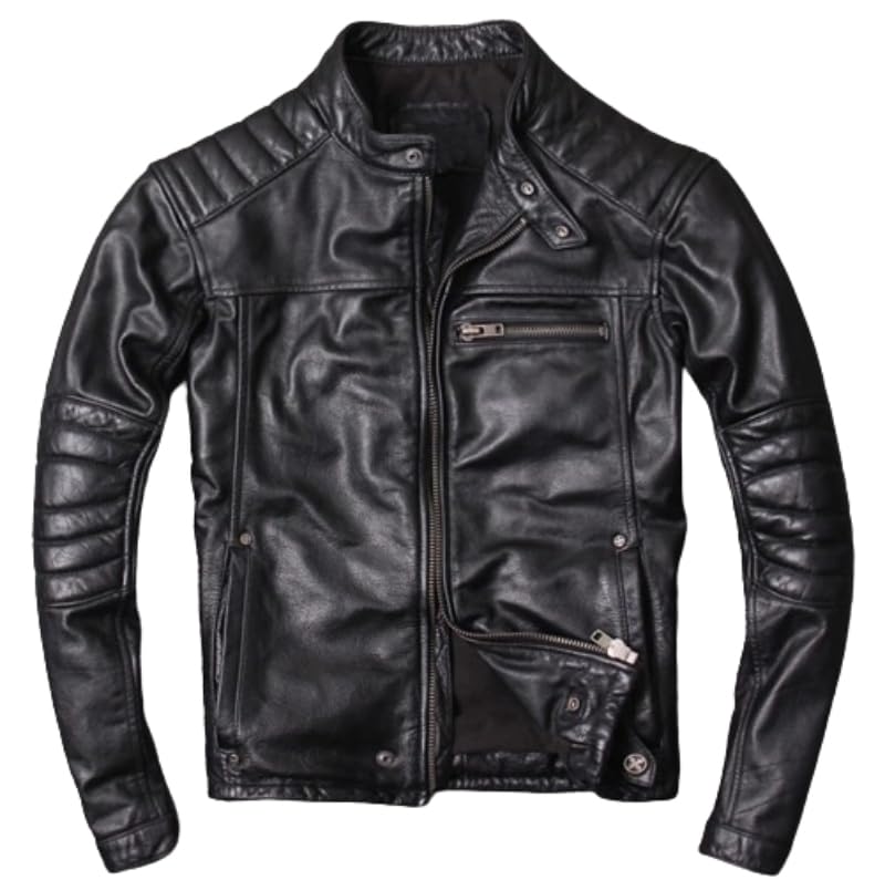 Image of Zulin Men's Black Lambskin Soft Leather Jacket | Biker Jacket Slim Fit YKK Zipper