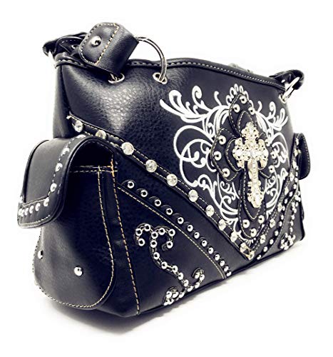 Western Embroidered Rhinestone Cross Purse Handbag Wallet Set in 2 Colors4