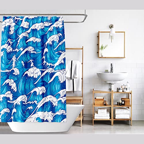 Rideau douche KnSam vagues bleues en polyester de qualité supérieure - 5