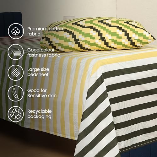 Image of United Colors of Benetton Single Bedsheet Set | 100% Cotton 210 TC Single Bed Sheet with 1 Pillow Cover | Soft, Skin-Friendly & Fade-Resistant Safari Collection