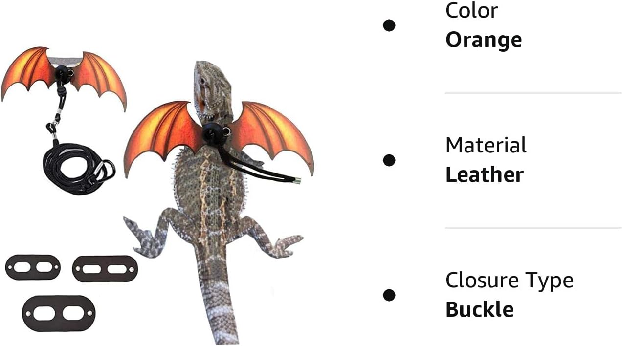 Bearded Dragon Lizard Leash Harness - Adjustable Dinosaur Wing Lizard Cool Leather Wings Safety Walking Leash (S,M,L,3pack)