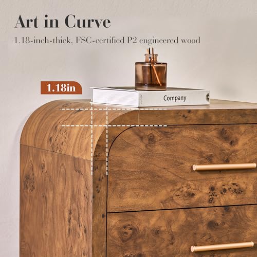 Image of Curved 5-Drawer Dresser for Bedroom, 45.59 inch Tall Modern Chest of Drawers, Wooden Chest of Drawers for Living Room, Closet Storage Organizer Furniture, Nursery, Hallway, Dark Burl
