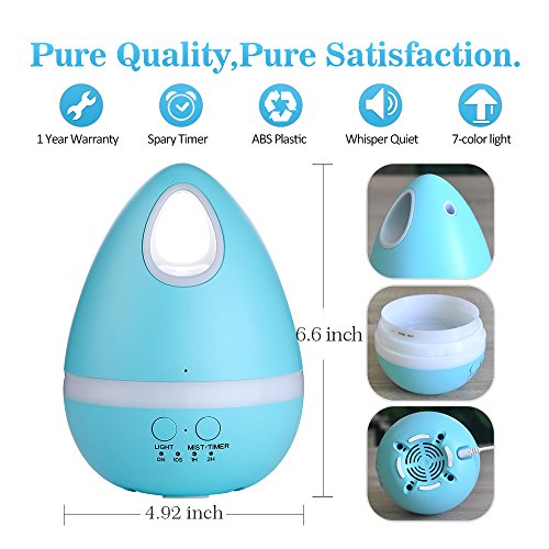 YCTA Ultrasonic Cool Mist Humidifier Aroma Diffuser, 300ML Essential Aromatherapy Oil Diffuser with 7 Color LED Night Light, Waterless Auto Shut- Off Diffuser for Home Office Yoga Spa-4
