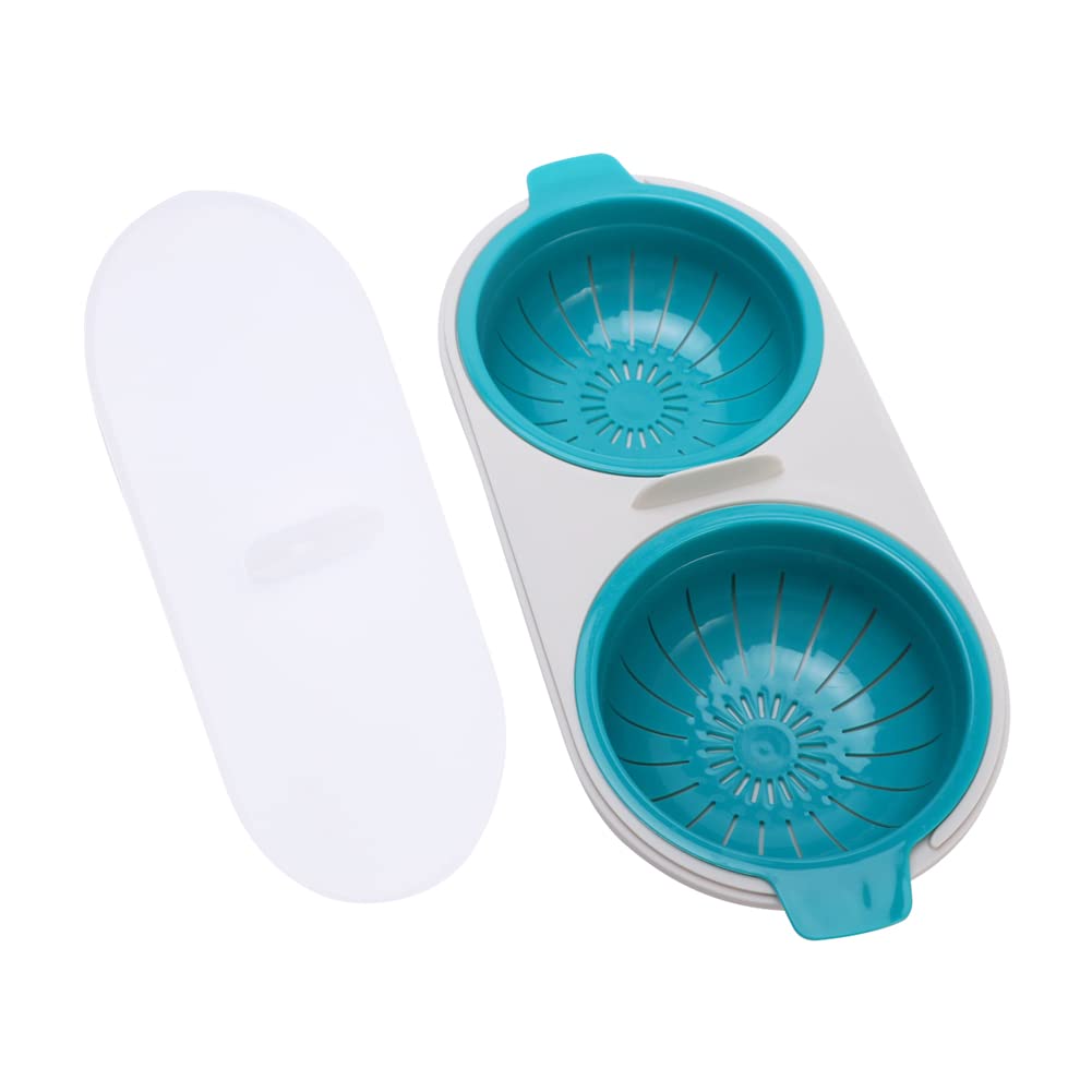 Microwave Egg Poacher - Double Layer Boiler Cooker With Drain Cup, Non-Stick Steamer Kitchen Tool Cookware (Blue)