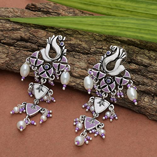 Peacock Motif Faux Pearls Drop Earrings