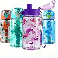 Trinkflasche Kinder Auslaufsicher, 550ml Robuste und Bruchsichere, Trinkflasche Auslaufsicher, BPA-Frei, Schöne Kinder Wasserflasche Geeignet für Schule Reisen, mit abnehmbarem Tragegriff (Blau)