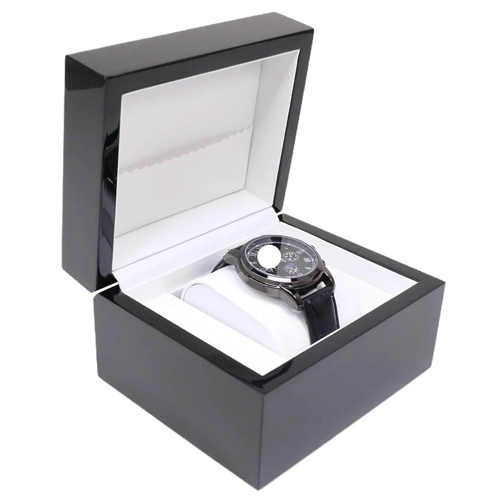 SHENJMAI Watch Box Wood Wooden Black Piano Glossy Lacquer Watch Packaging Box with Leather Pouch Ready
