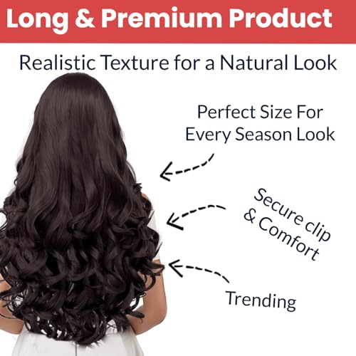 Image of TEMPERIA Hair Extensions for Women (Luxury Premium)- 5 Clips Attached Curly /Wavy Artificial Hair Clip On Extension - False Fake Long Curl Hair Wig for Wedding - 1 Pc - Natural Brown Colour (D3)