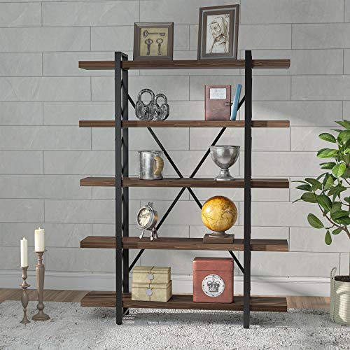 Buy Tribesigns Rustic Solid Wood 5Shelf Industrial Style Bookcase and