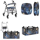 Maiyoinou 3 Pieces Set Butterfly Floral Rollator Walker Accessories for Walkers Rollator Walker Seat and Backrest Covers Walker Basket Bag for Senior and Adults