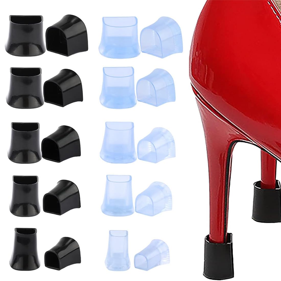 ZOKJSW protector de tacones, 10 pares de fundas transparentes para tacones altos, reductor de ruido, amortiguador, adecuado para bodas o eventos al aire libre (5tallas,xx,xs, s, m, l)